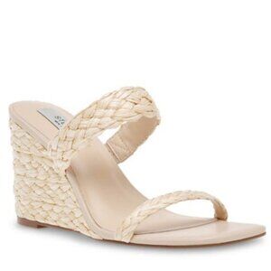 Steve Madden Ardy Raffia Wedge Sandals Cream/Tan, Women’s Slip‑On Heels